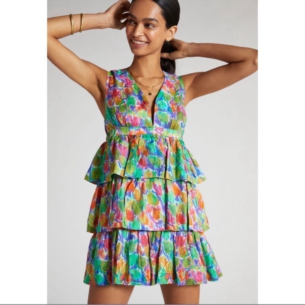 Anthropologie Multicolor Tiered Mini Dress